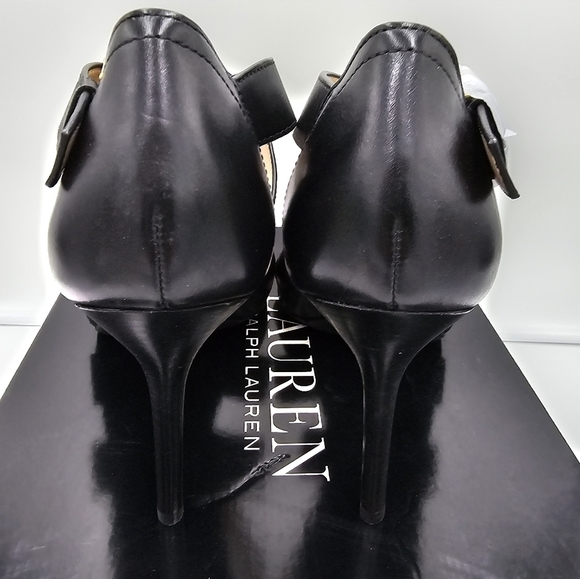 Lauren Ralph Lauren Black Leather Gisella Open Toe Pumps Size 9M EUC - Picture 4 of 9